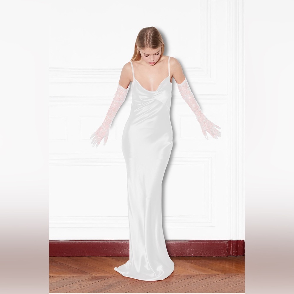 Rosamosario 100% Silk Satin Cowl Neck Bias Cut White Silk Dress Bridal Dress